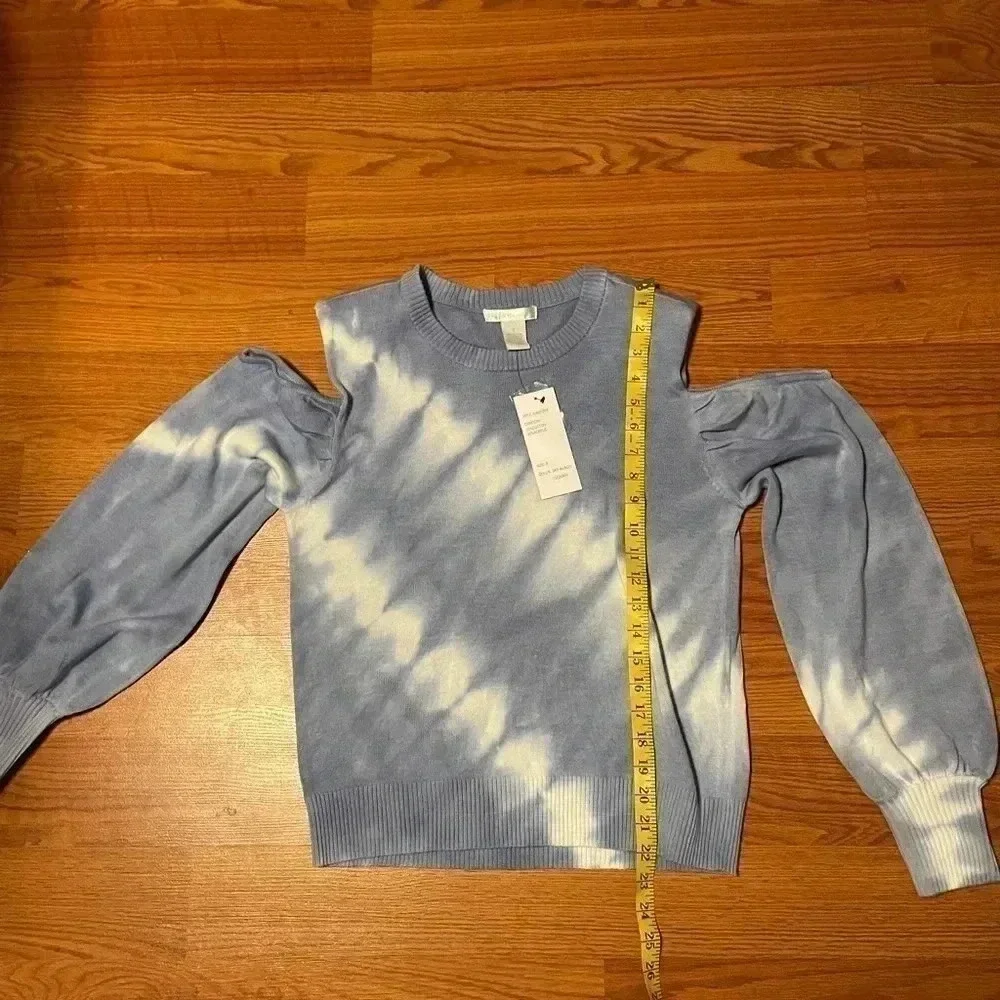 Design History Sweater Women S Cold Shoulder Pads Sky Beach Combo Blue NEW - Picture 8 of 8